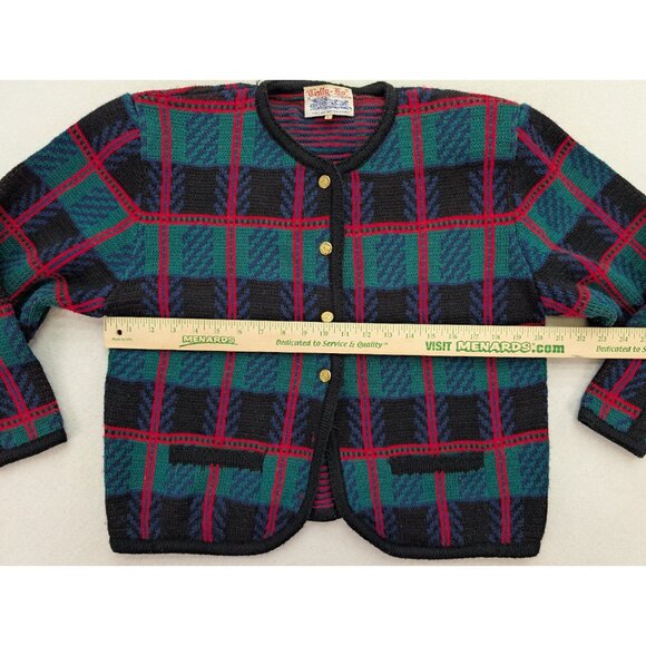 Tally Ho Vintage Women's Cardigan Sweater Size Large Green Plaid - Picture 7 of 14